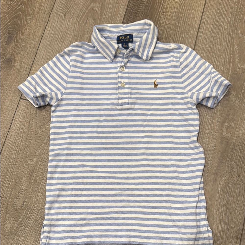 Boys Polo Ralph Lauren Blue and White Striped Polo Shirt 🐣